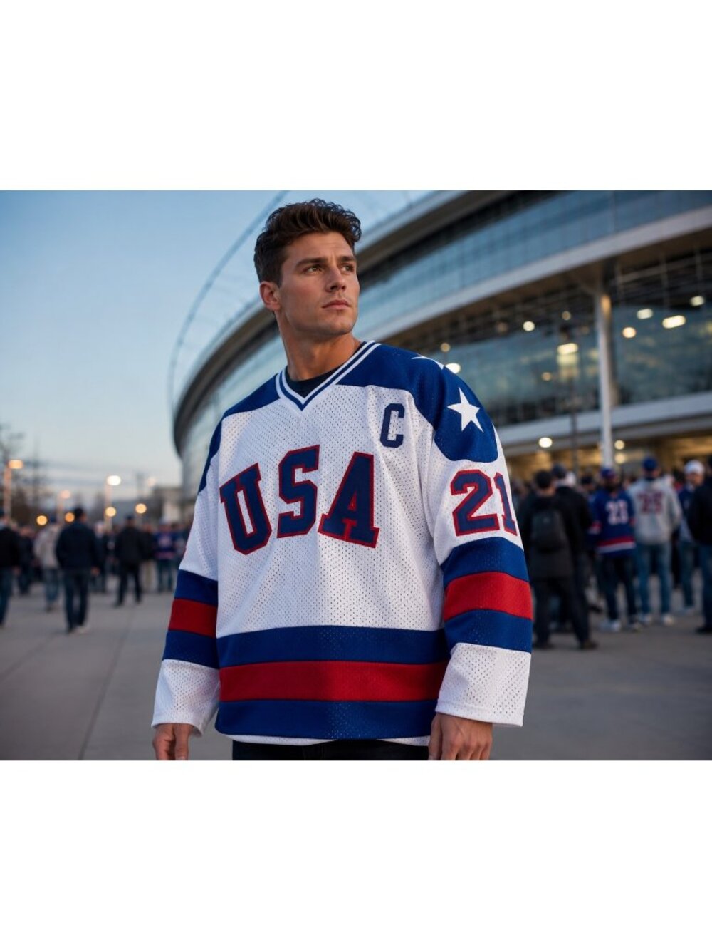 USA Miracle on Ice Replica Hockey K1 1980 Olympics Mike Eruzione #21 Jersey L